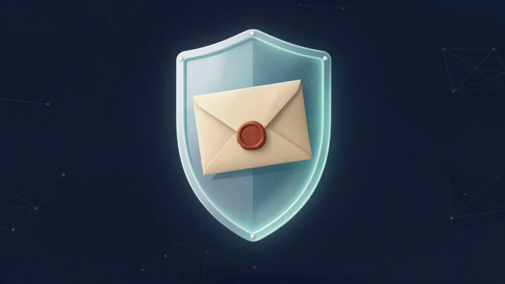 A sealed envelope protected by a translucent shield