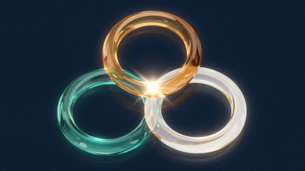 Three interlocking rings joined at a single point of light, standing for SPF, DKIM and DMARC